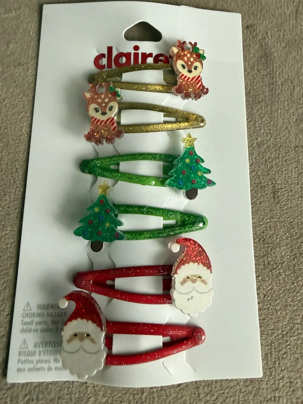 Claire's Kids Holiday Hair Clips - Gold, Green & Red